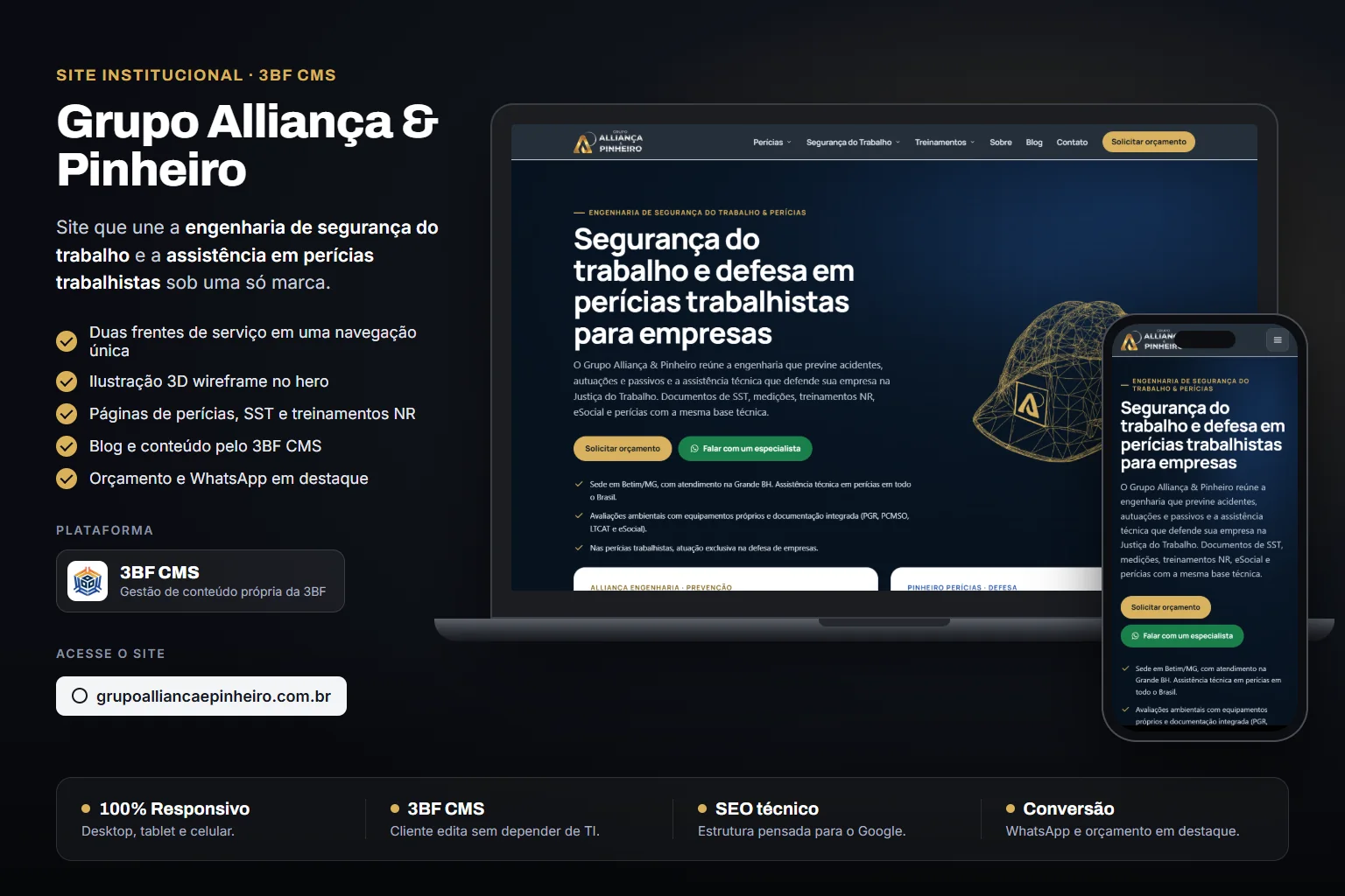 Site do Grupo Alliança & Pinheiro exibido em notebook e celular